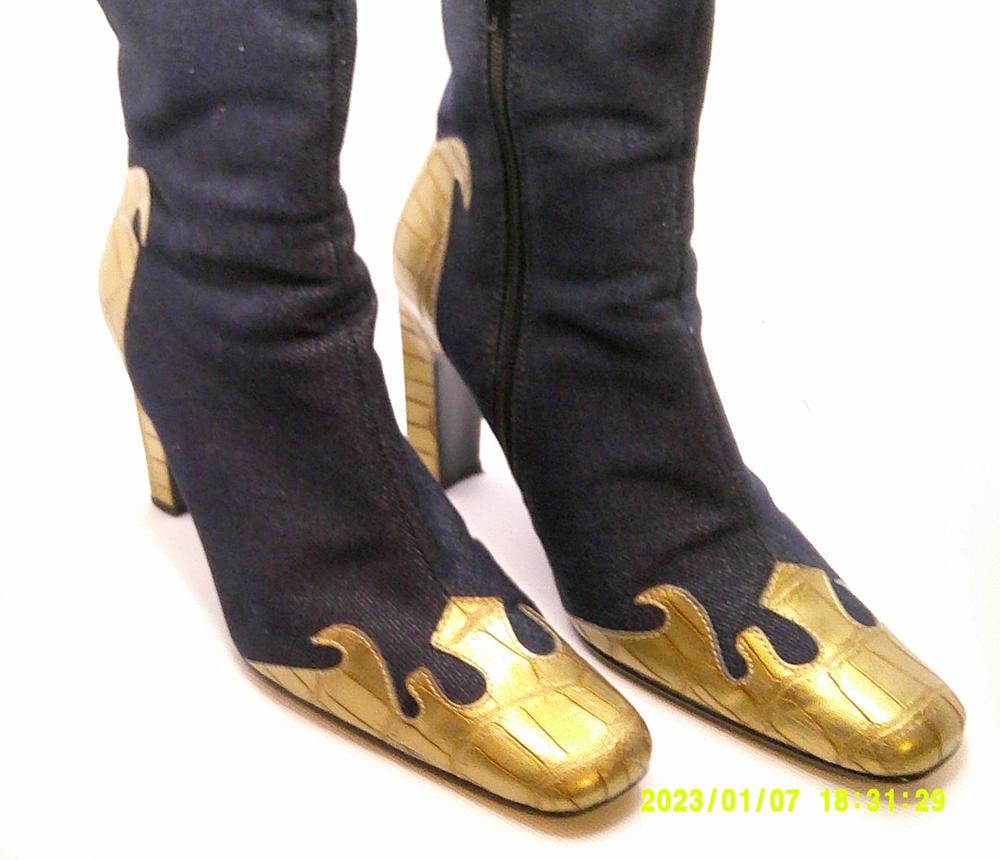 Newport News Western look Sexy blue denim and Gold hose and toes